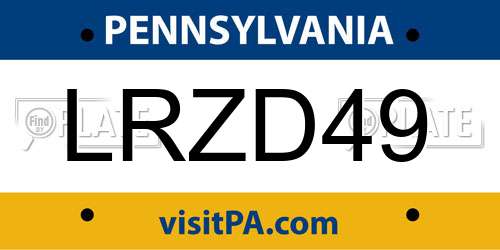 LRZD49 Pennsylvania License Plate