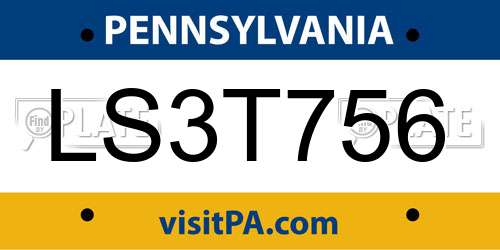 LS3T756 Pennsylvania License Plate