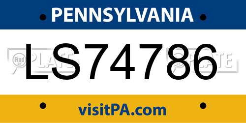 LS74786 Pennsylvania License Plate