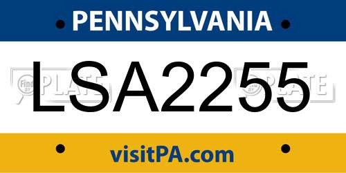 LSA2255 Pennsylvania License Plate