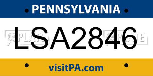 LSA2846 Pennsylvania License Plate