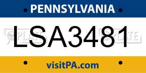 LSA3481 Pennsylvania License Plate