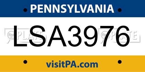 LSA3976 Pennsylvania License Plate