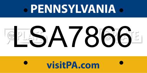 LSA7866 Pennsylvania License Plate
