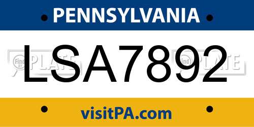 LSA7892 Pennsylvania License Plate