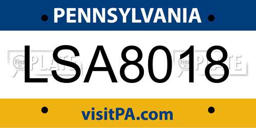 LSA8018 Pennsylvania License Plate