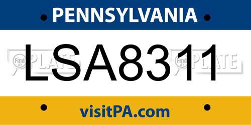LSA8311 Pennsylvania License Plate