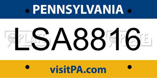 LSA8816 Pennsylvania License Plate