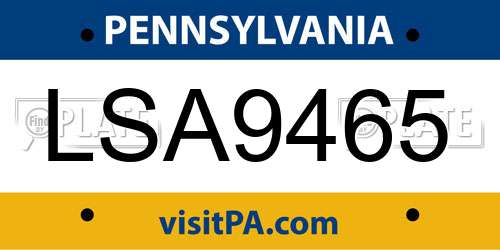 LSA9465 Pennsylvania License Plate