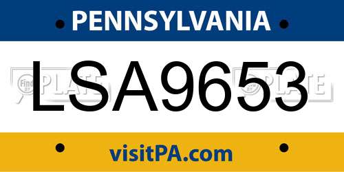 LSA9653 Pennsylvania License Plate