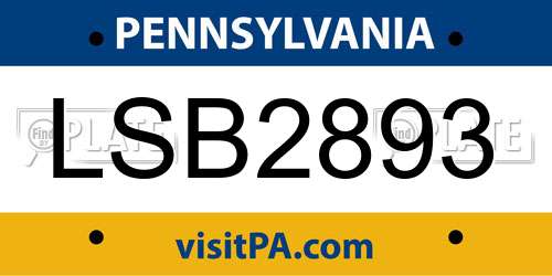 LSB2893 Pennsylvania License Plate