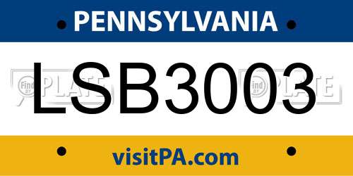 LSB3003 Pennsylvania License Plate