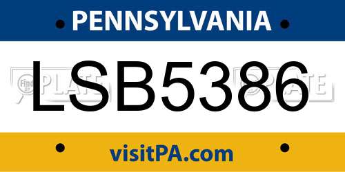LSB5386 Pennsylvania License Plate