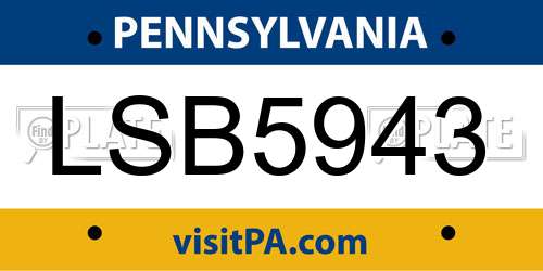LSB5943 Pennsylvania License Plate