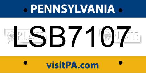LSB7107 Pennsylvania License Plate