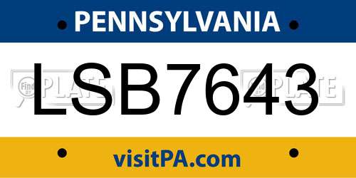 LSB7643 Pennsylvania License Plate
