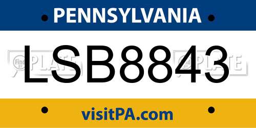 LSB8843 Pennsylvania License Plate