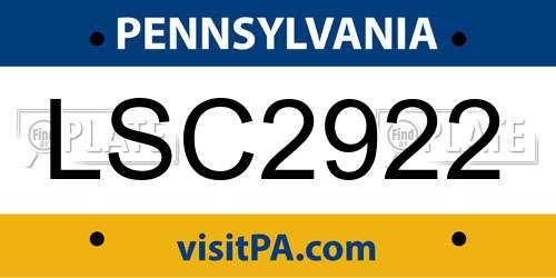 LSC2922 Pennsylvania License Plate