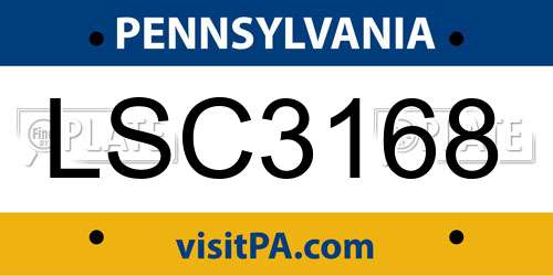 LSC3168 Pennsylvania License Plate