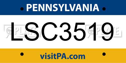 LSC3519 Pennsylvania License Plate