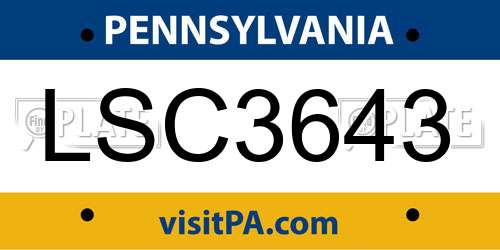 LSC3643 Pennsylvania License Plate