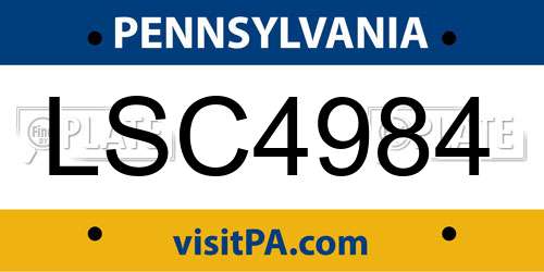 LSC4984 Pennsylvania License Plate