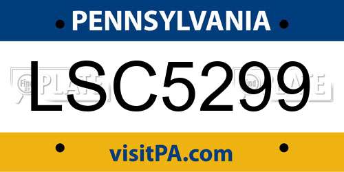 LSC5299 Pennsylvania License Plate