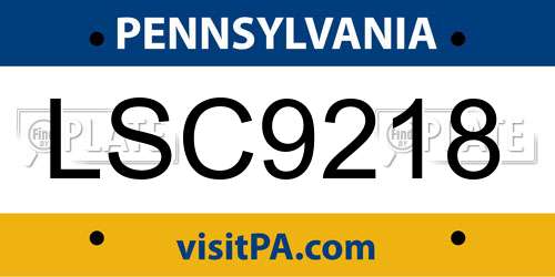 LSC9218 Pennsylvania License Plate