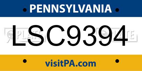 LSC9394 Pennsylvania License Plate
