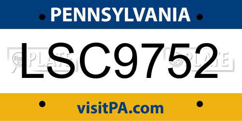 LSC9752 Pennsylvania License Plate