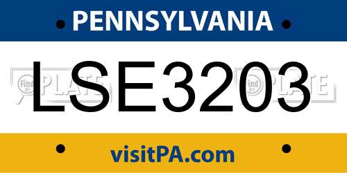 LSE3203 Pennsylvania License Plate