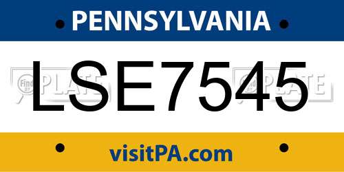 LSE7545 Pennsylvania License Plate