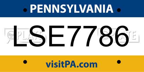 LSE7786 Pennsylvania License Plate