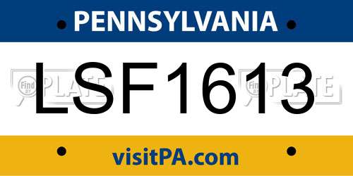 LSF1613 Pennsylvania License Plate