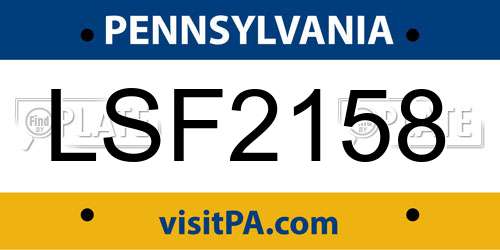 LSF2158 Pennsylvania License Plate