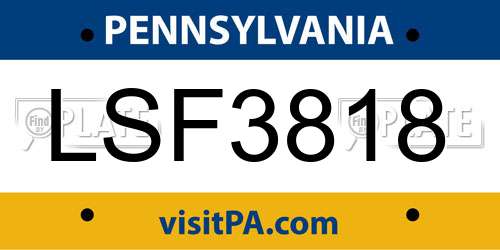 LSF3818 Pennsylvania License Plate