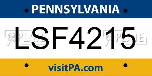 LSF4215 Pennsylvania License Plate