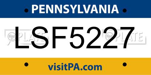 LSF5227 Pennsylvania License Plate