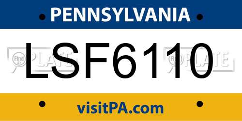 LSF6110 Pennsylvania License Plate