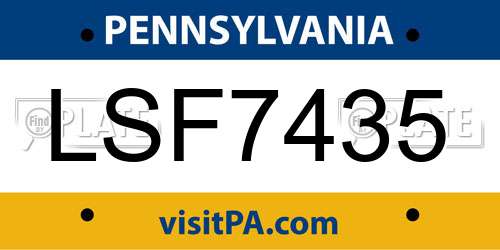 LSF7435 Pennsylvania License Plate