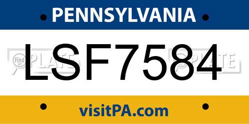 LSF7584 Pennsylvania License Plate