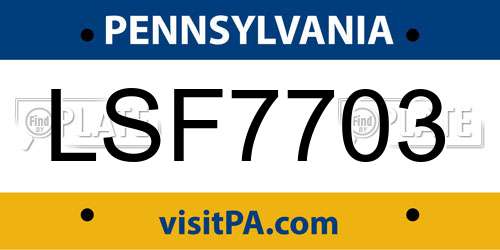 LSF7703 Pennsylvania License Plate