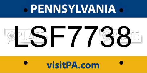 LSF7738 Pennsylvania License Plate