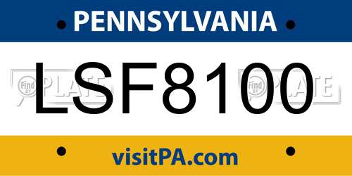 LSF8100 Pennsylvania License Plate