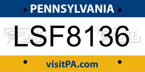 LSF8136 Pennsylvania License Plate