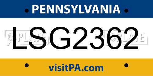 LSG2362 Pennsylvania License Plate
