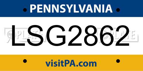 LSG2862 Pennsylvania License Plate