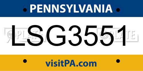 LSG3551 Pennsylvania License Plate