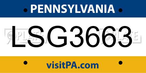 LSG3663 Pennsylvania License Plate