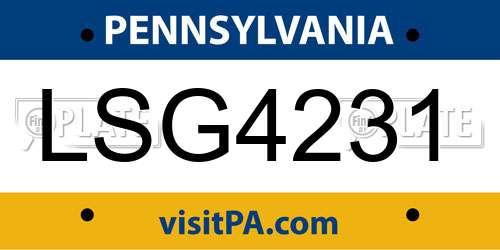 LSG4231 Pennsylvania License Plate